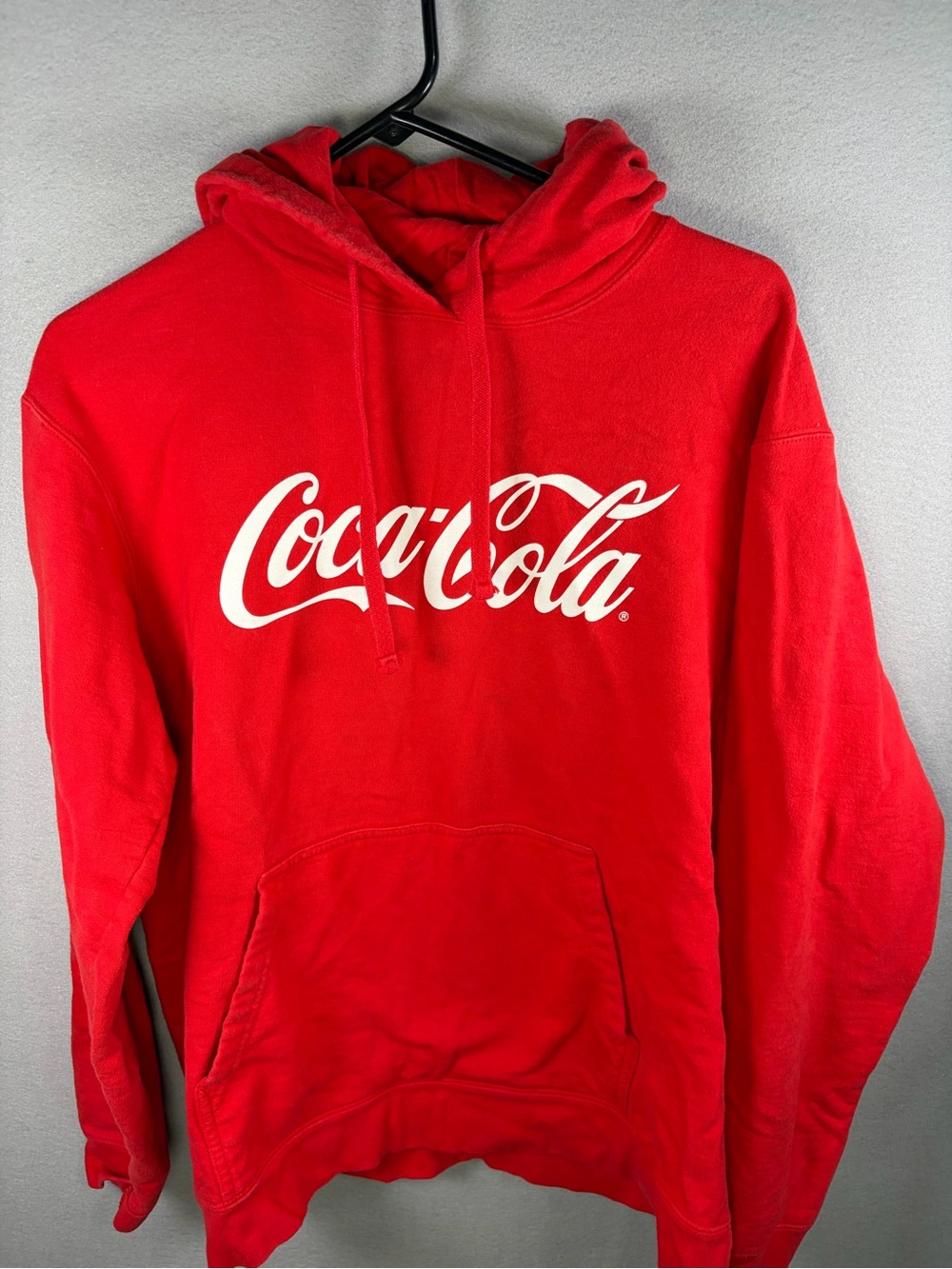 Vintage Style Red Coca-Cola Script Logo Hoodie Sweatshirt Size L